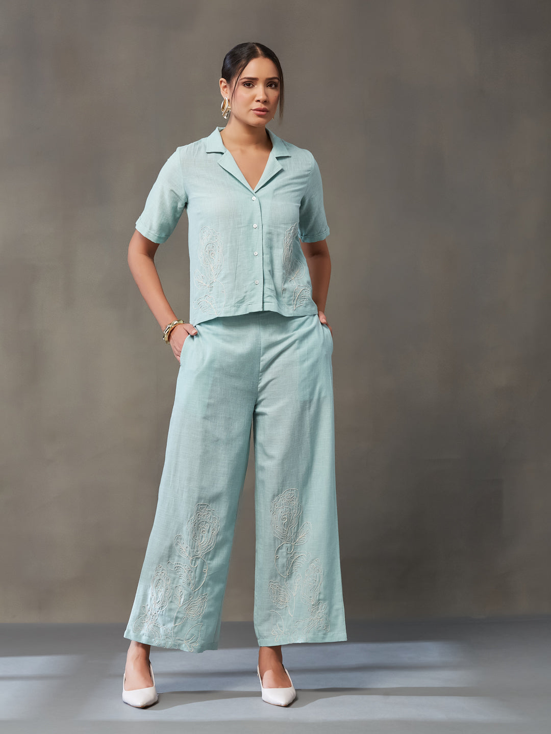 VASVI Women Cotton Solid Co-ords Set, Green