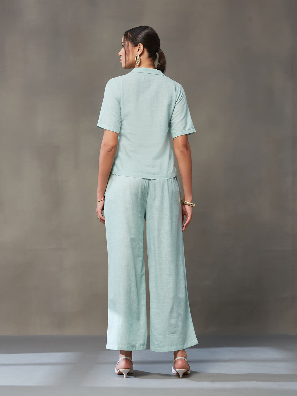 VASVI Women Cotton Solid Co-ords Set, Green