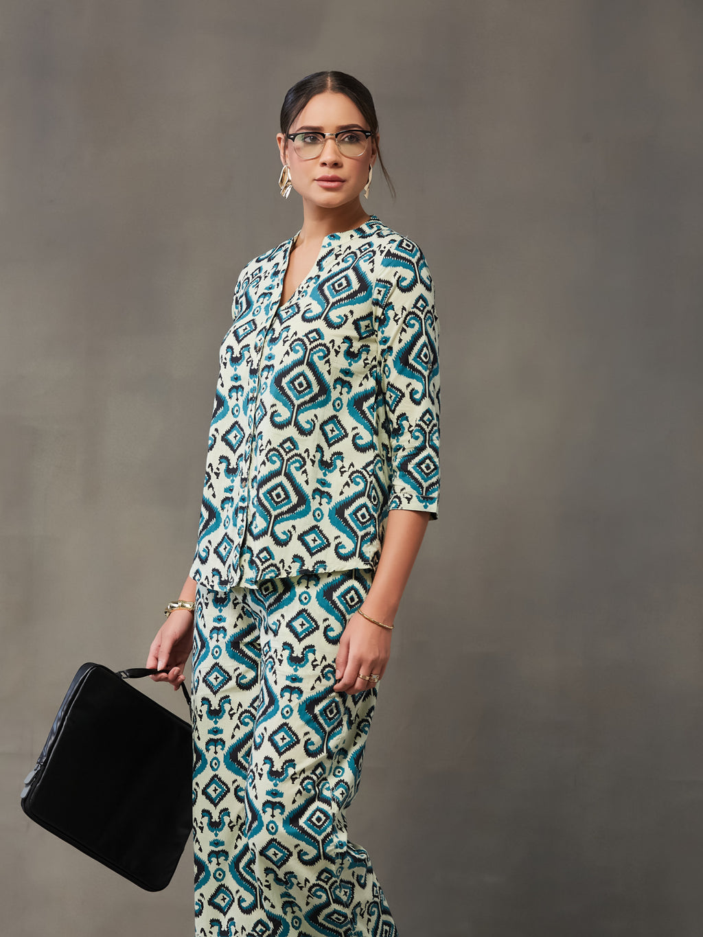 VASVI Women Cotton Prined Co-ords Set, Blue