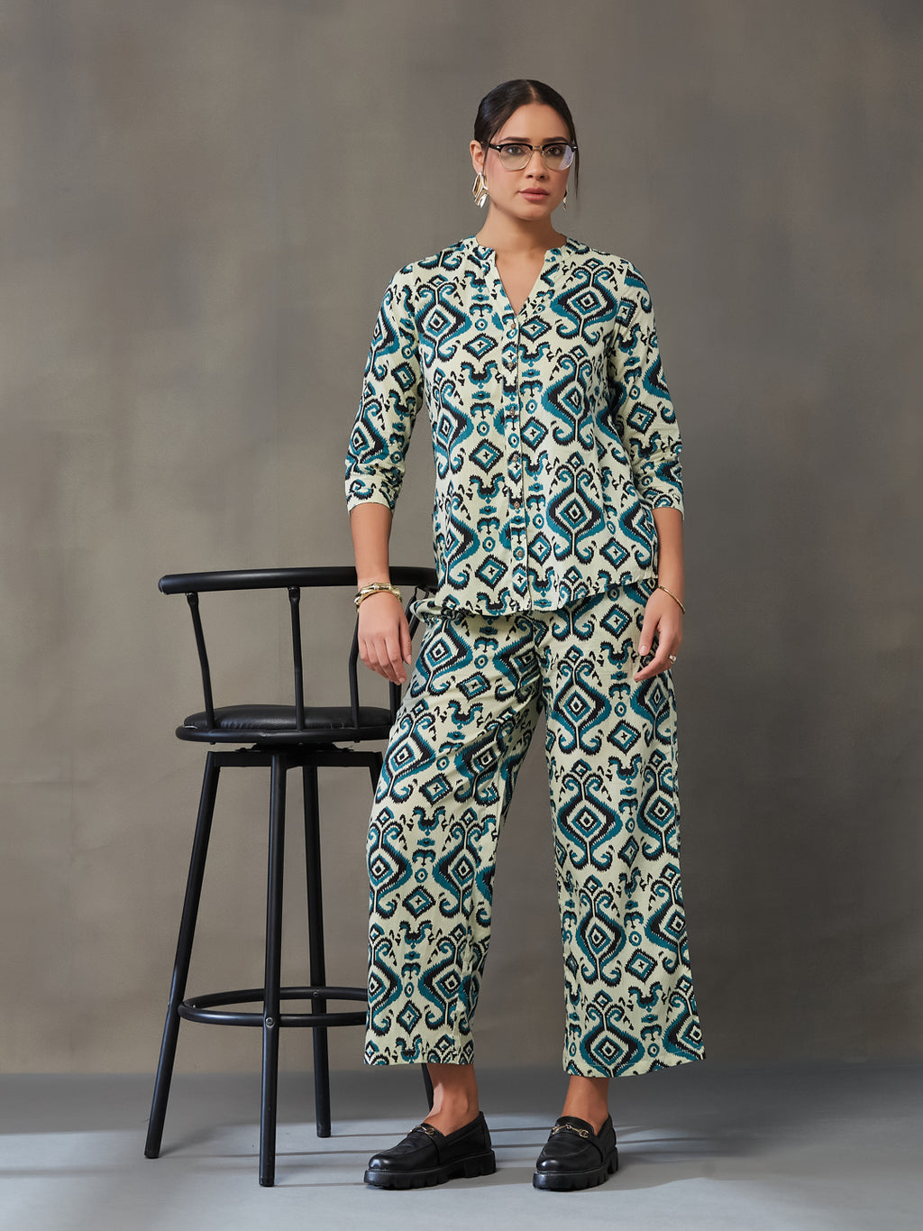 VASVI Women Cotton Prined Co-ords Set, Blue
