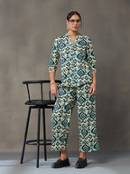 VASVI Women Cotton Prined Co-ords Set, Blue