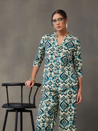 VASVI Women Cotton Prined Co-ords Set, Blue