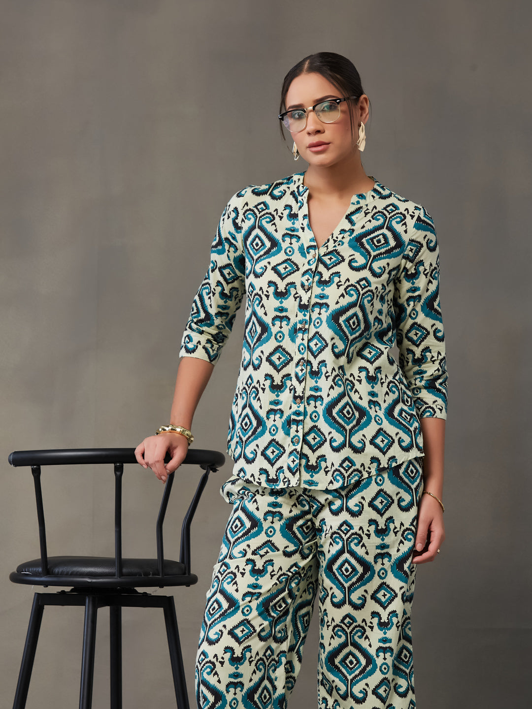 VASVI Women Cotton Prined Co-ords Set, Blue