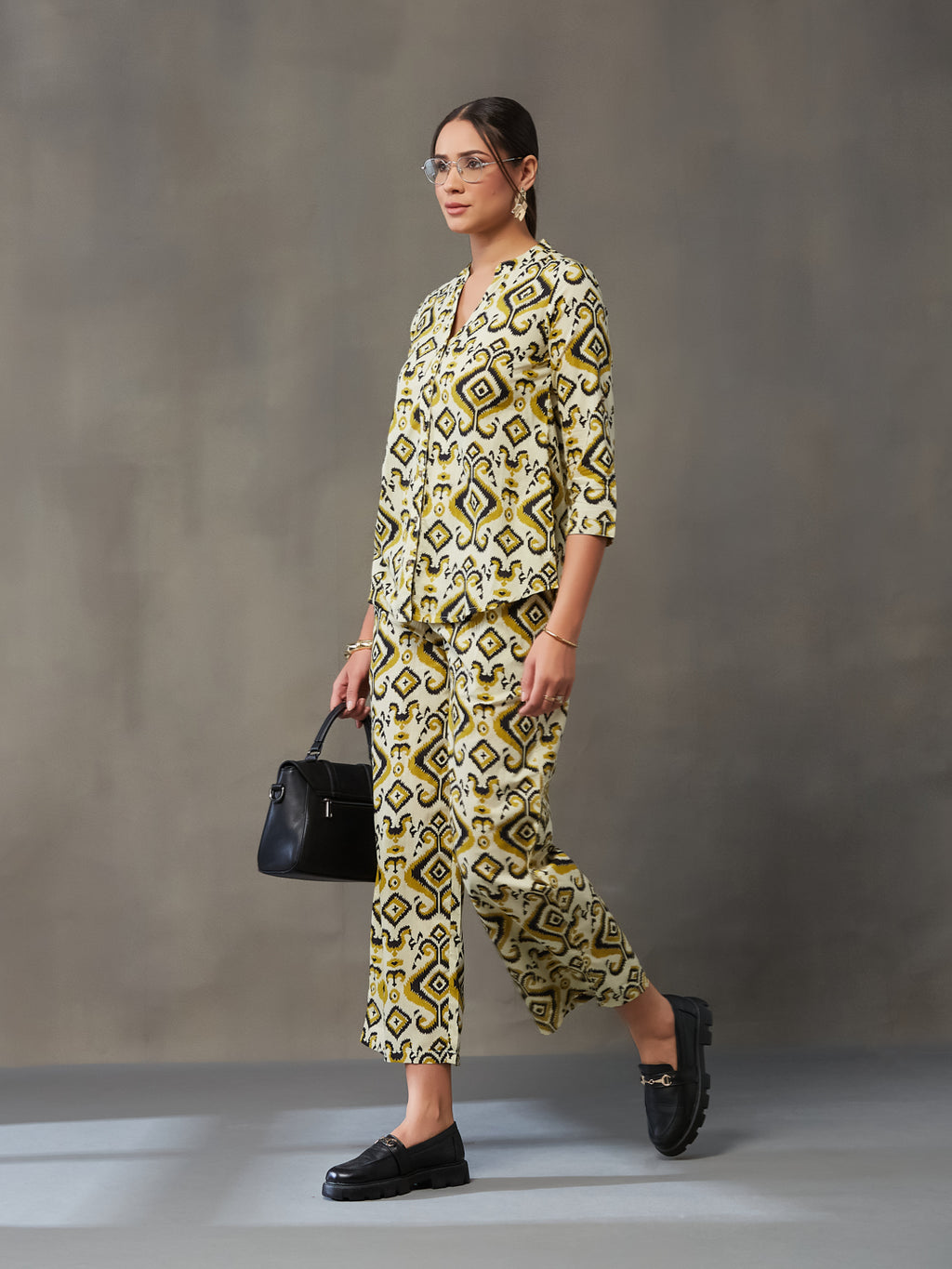 VASVI Women Cotton Printed Co-ords Set, Olive Green