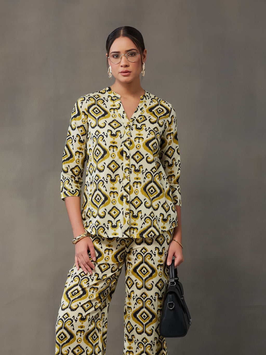 VASVI Women Cotton Printed Co-ords Set, Olive Green