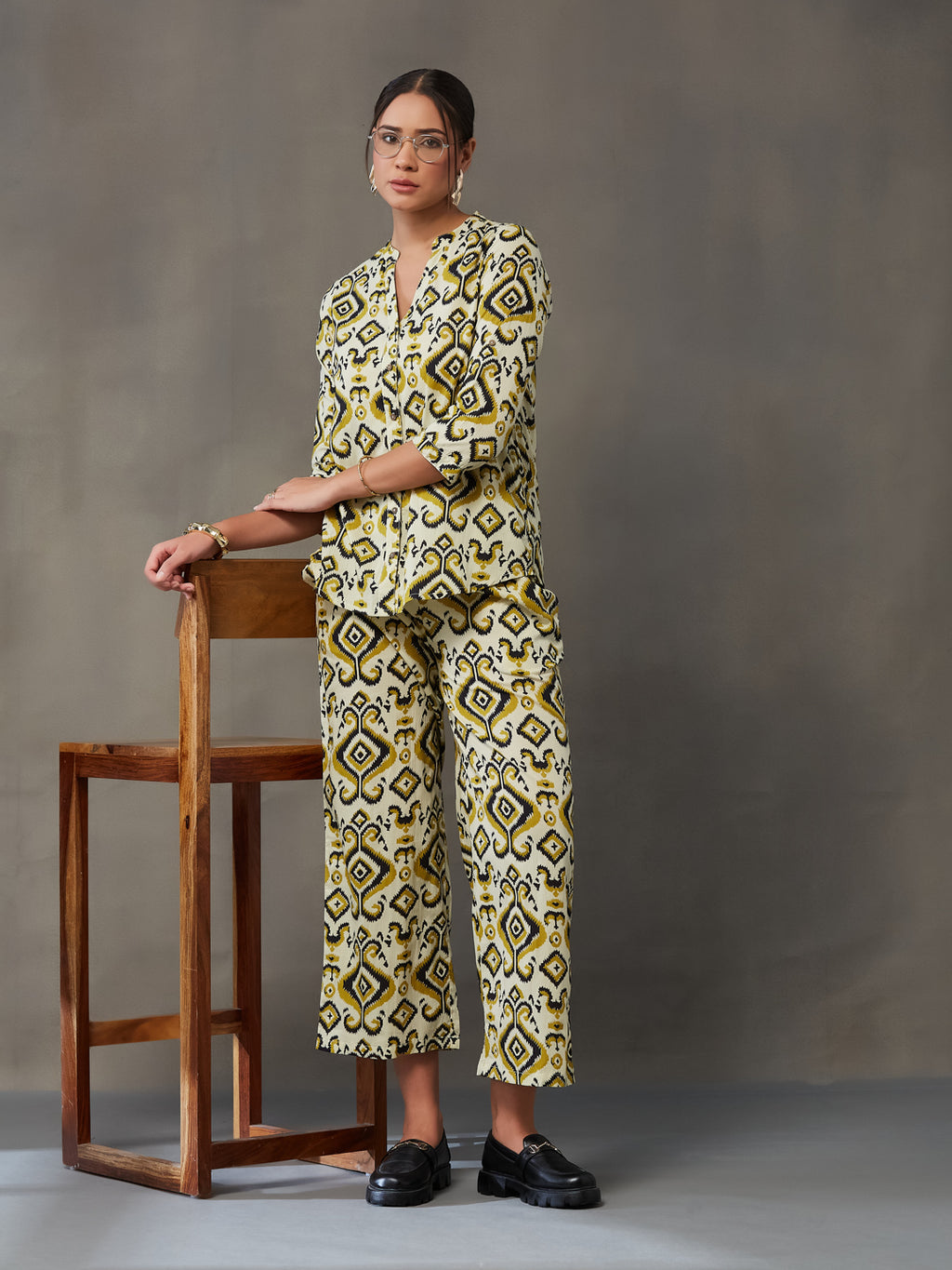 VASVI Women Cotton Printed Co-ords Set, Olive Green