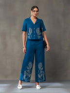 VASVI Women Cotton Embroidered Co-ords Set, Teal