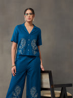 VASVI Women Cotton Embroidered Co-ords Set, Teal