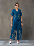 VASVI Women Cotton Embroidered Co-ords Set, Teal