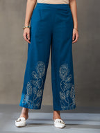 VASVI Women Cotton Embroidered Co-ords Set, Teal