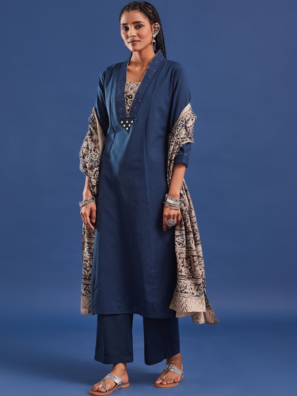 VASVI Women Pure Cotton Straight Kurta Trousers With Dupatta