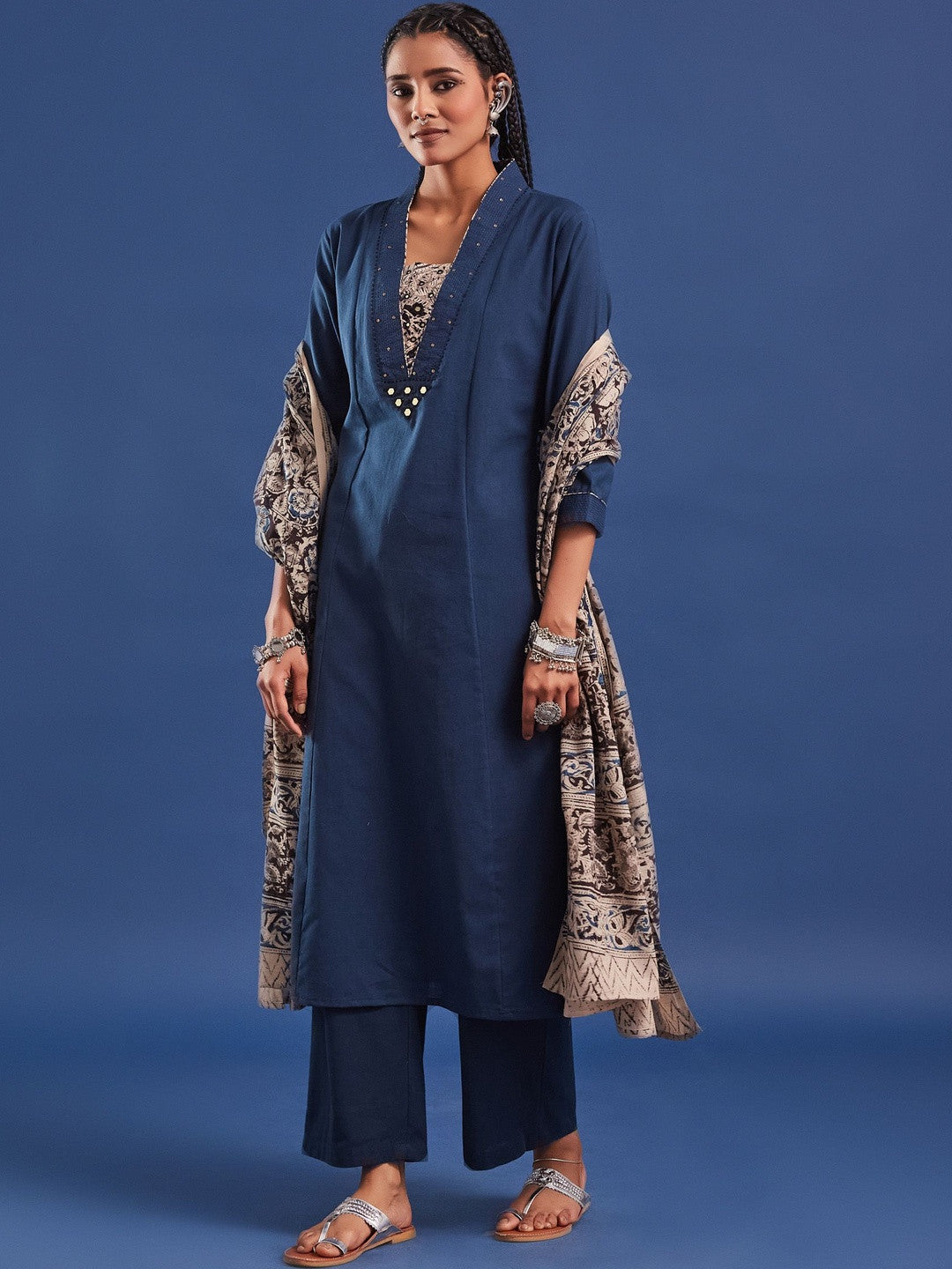 VASVI Women Pure Cotton Straight Kurta Trousers With Dupatta