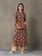 VASVI Women Rayon Floral Printed Straight Kurta, Maroon