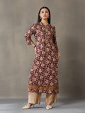 VASVI Women Rayon Floral Printed Straight Kurta, Maroon