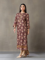 VASVI Women Rayon Floral Printed Straight Kurta, Maroon
