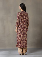 VASVI Women Rayon Floral Printed Straight Kurta, Maroon