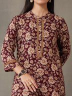 VASVI Women Rayon Floral Printed Straight Kurta, Maroon