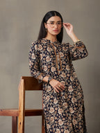 VASVI Women Rayon Floral Printed Straight Kurta, Blue