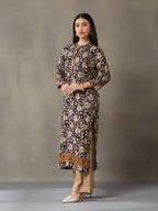 VASVI Women Rayon Floral Printed Straight Kurta, Blue
