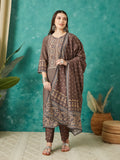 VASVI Muslin Printed Adda Work Straight Kurta Pant with Dupatta, Brown
