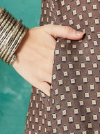 VASVI Muslin Printed Adda Work Straight Kurta Pant with Dupatta, Brown