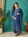 VASVI Women Muslin Printed Adda Work Kurta Set with Dupatta, Blue