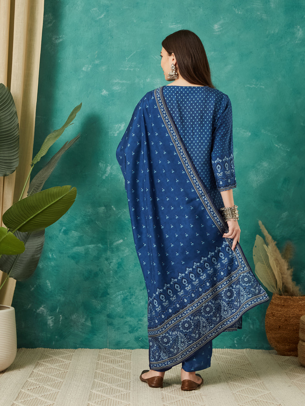 VASVI Women Muslin Printed Adda Work Kurta Set with Dupatta, Blue