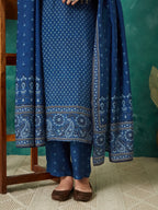 VASVI Women Muslin Printed Adda Work Kurta Set with Dupatta, Blue