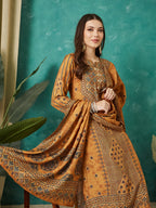 VASVI Muslin Printed Adda Work Straight Kurta Pant with Dupatta, Mustard