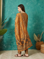 VASVI Muslin Printed Adda Work Straight Kurta Pant with Dupatta, Mustard