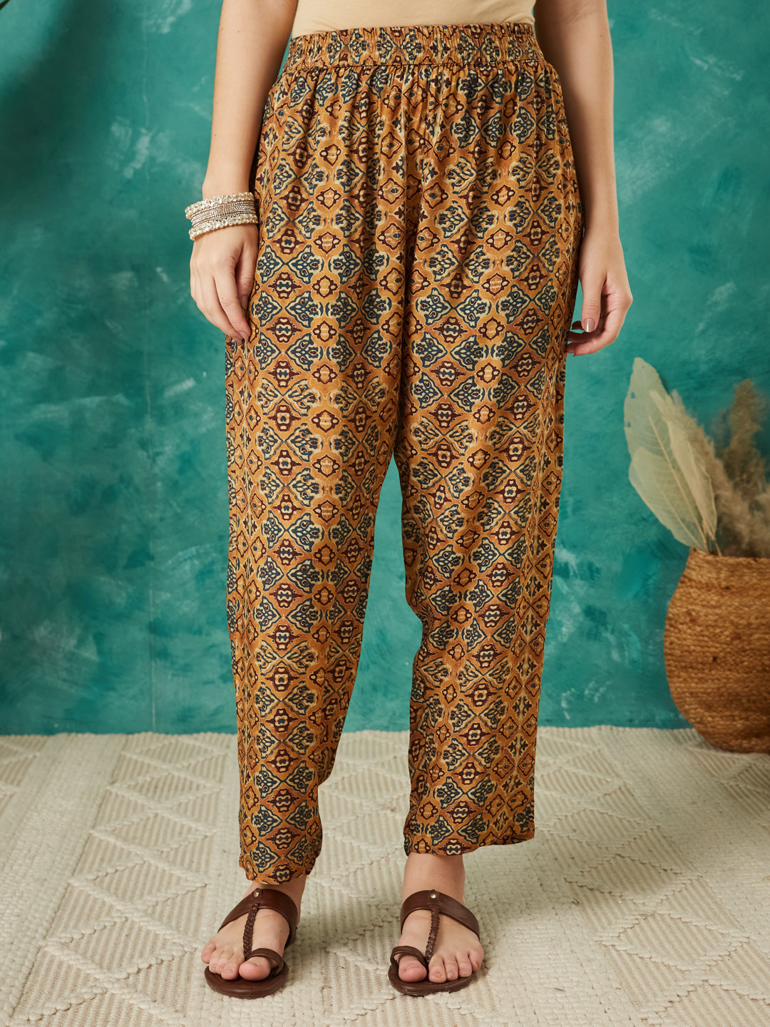 VASVI Muslin Printed Adda Work Straight Kurta Pant with Dupatta, Mustard