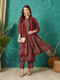 VASVI Women Muslin Printed Adda Work Kurta Set with Dupatta, Maroon