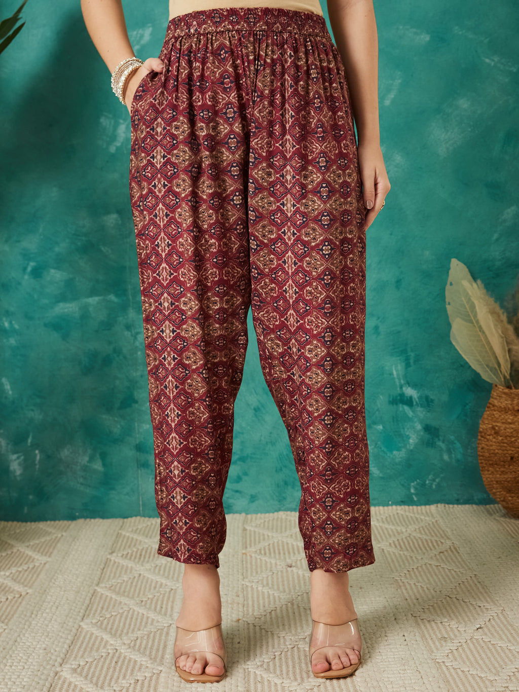VASVI Women Muslin Printed Adda Work Kurta Set with Dupatta, Maroon