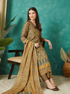 VASVI Muslin Printed Adda Work Kurta Pant with Dupatta, Mustard