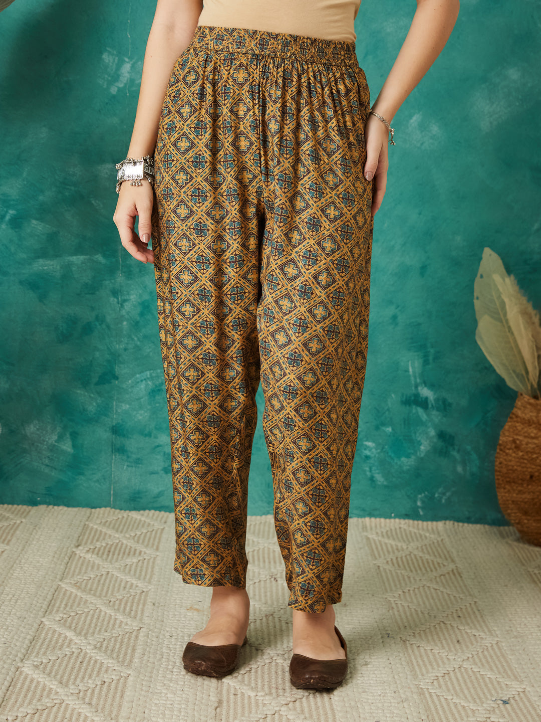 VASVI Muslin Printed Adda Work Kurta Pant with Dupatta, Mustard