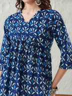 VASVI Women Cotton Printed Gather Top, Deep Blue