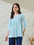 VASVI Women Cotton Printed Gather Top, White