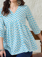 VASVI Women Cotton Printed Gather Top, White