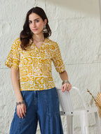 VASVI Women Rayon Printed Crop Top, Yellow