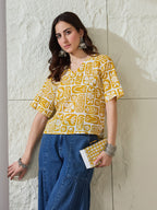 VASVI Women Rayon Printed Crop Top, Yellow