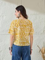 VASVI Women Rayon Printed Crop Top, Yellow