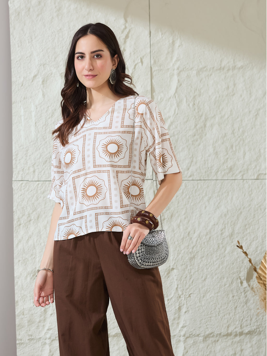 VASVI Women Rayon Printed Crop Top, Off White