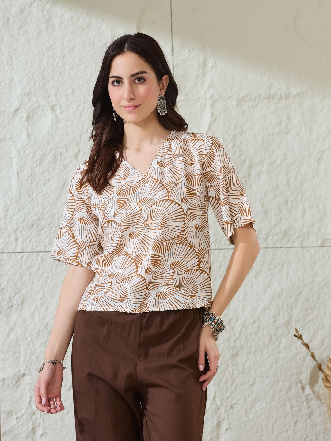 VASVI Women Rayon Printed Crop Top, Off White