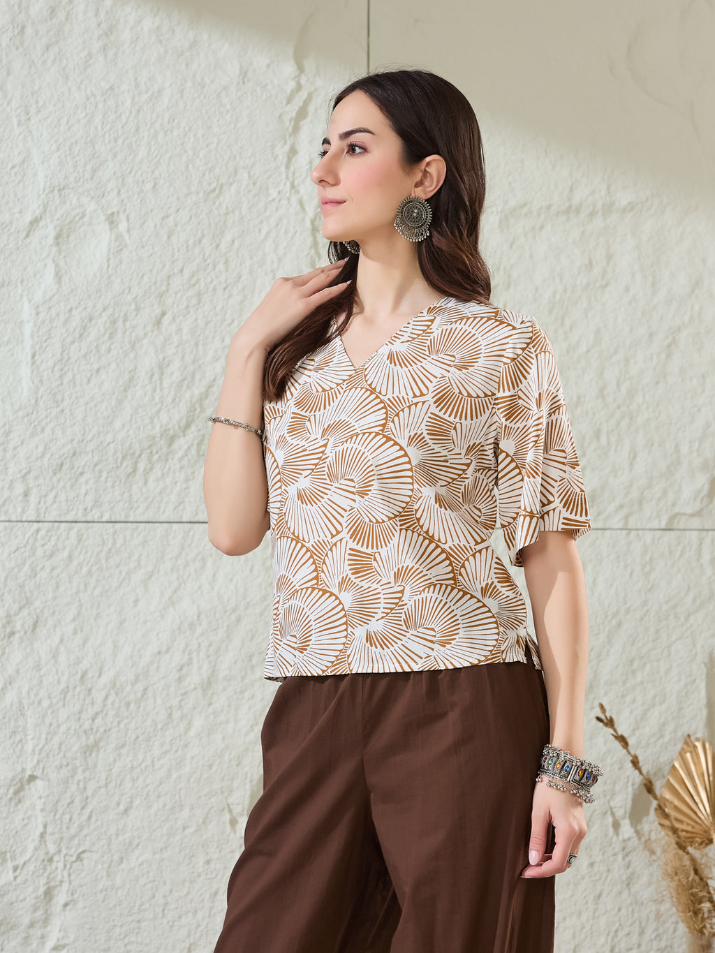 VASVI Women Rayon Printed Crop Top, Off White
