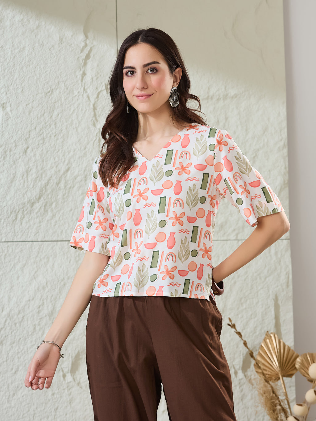 VASVI Women Rayon Printed Crop Top, Pink