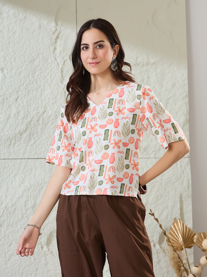 VASVI Women Rayon Printed Crop Top, Pink