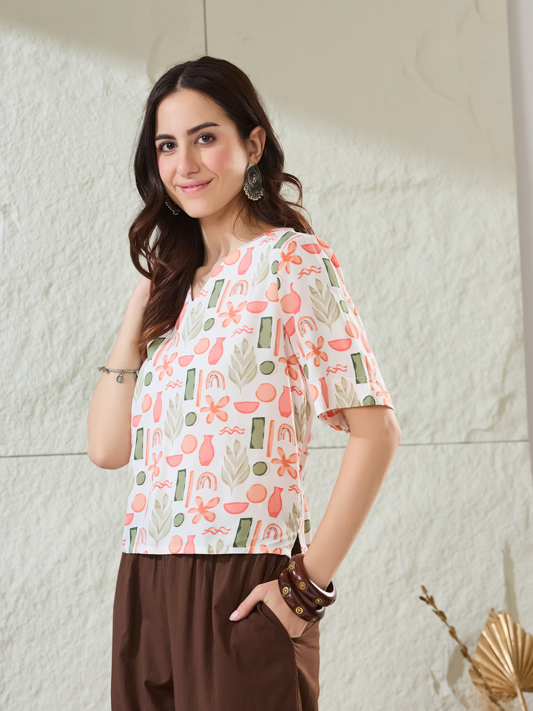 VASVI Women Rayon Printed Crop Top, Pink