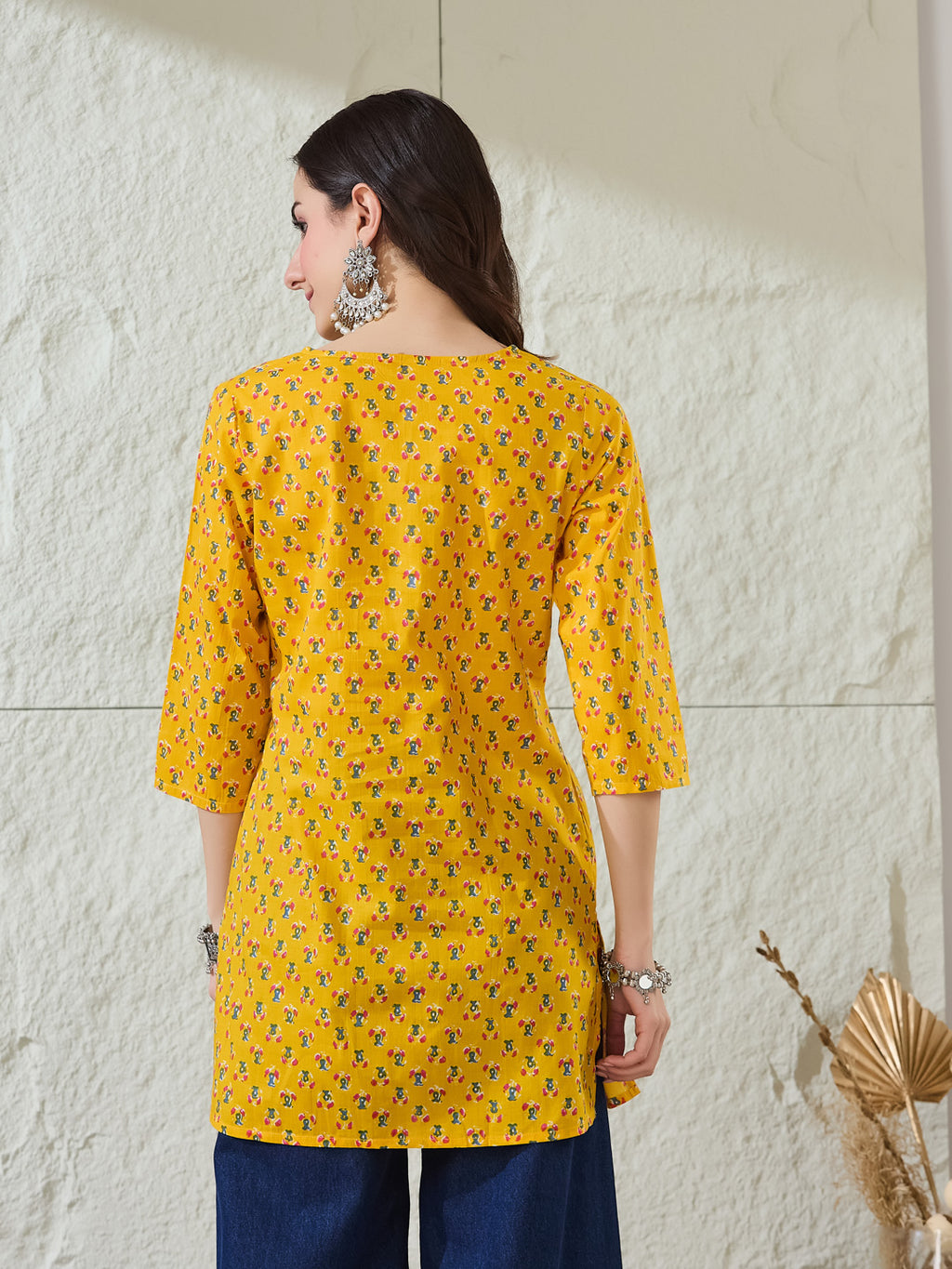 VASVI Women Cotton Floral Printed Top, Yellow