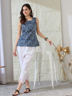 VASVI Women Cotton Printed Sleeveless Top, Blue