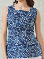 VASVI Women Cotton Printed Sleeveless Top, Blue